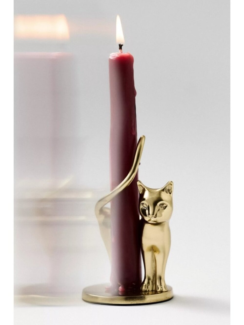 Anthropologie Gold Cat Candleholder NEW Hand Carved Candle Stick